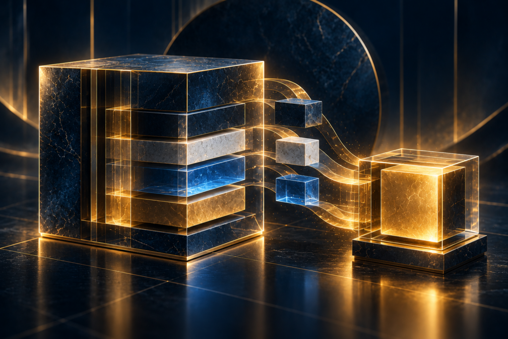 Enterprise value vs equity value concept illustrated by interconnected financial blocks representing total company value and shareholder equity