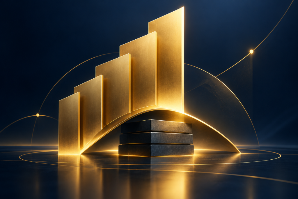 Interest coverage ratio concept showing golden financial bars supported by a protective arch, symbolizing debt servicing capacity